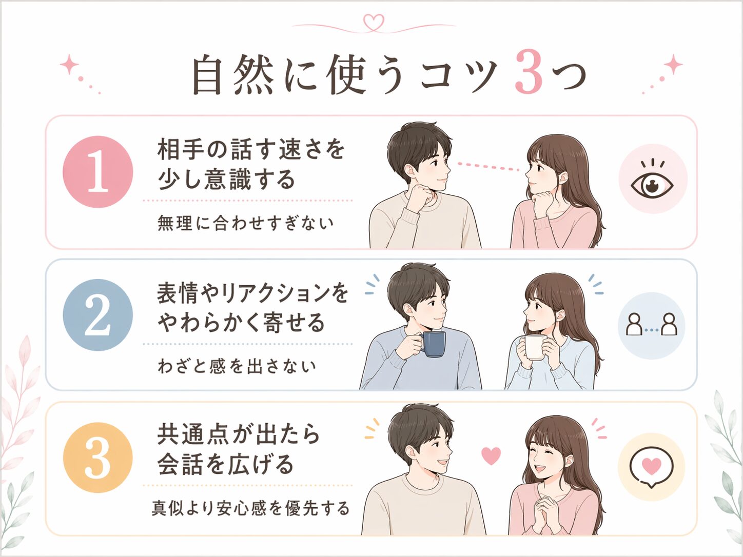 ミラーリングを自然に使う3つのコツをまとめた図